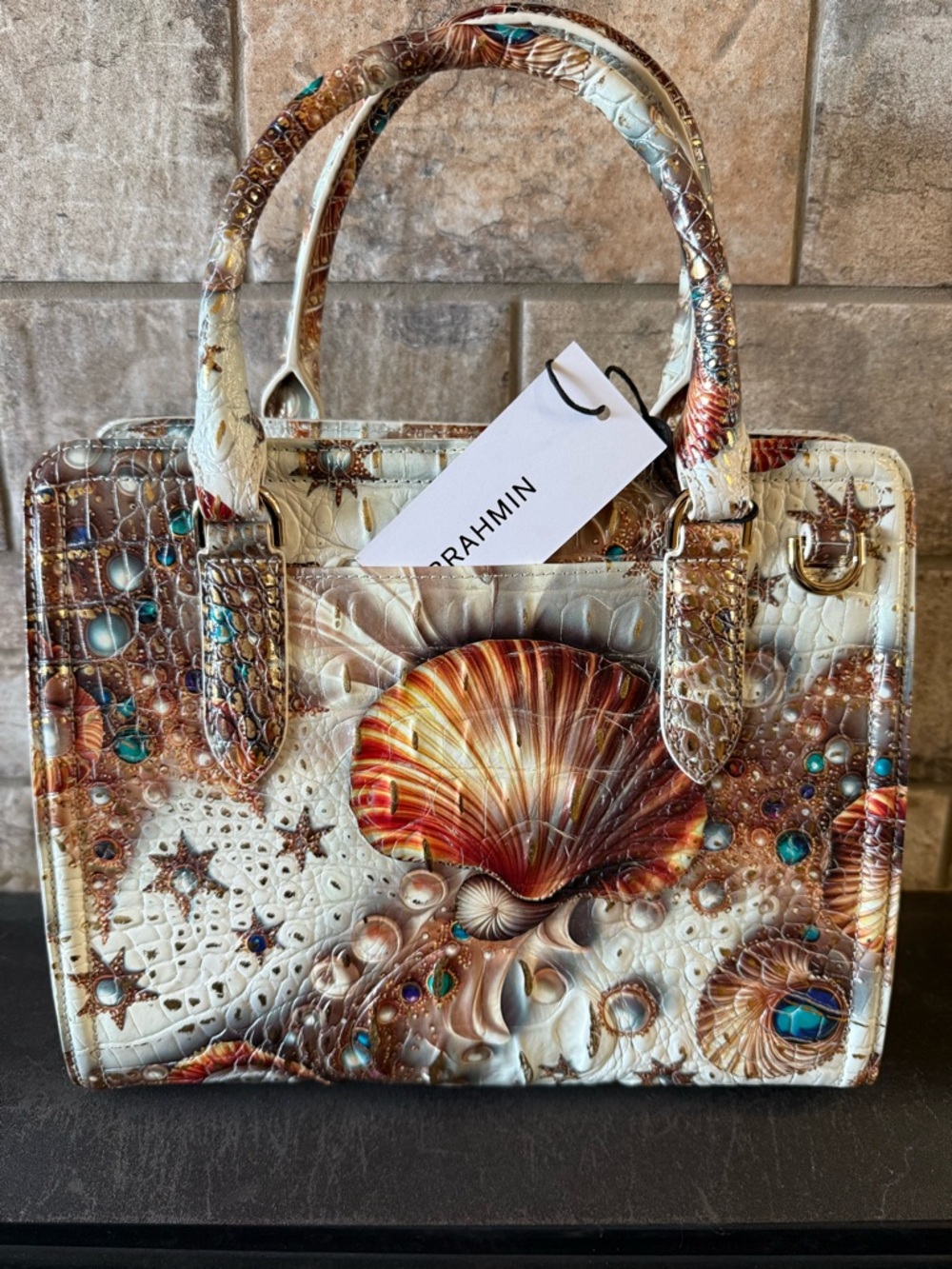 Brahmin “Sea Jewel” Leather Cami Satchel with Multicolor Accents- Gorgeous - Picture 2 of 5